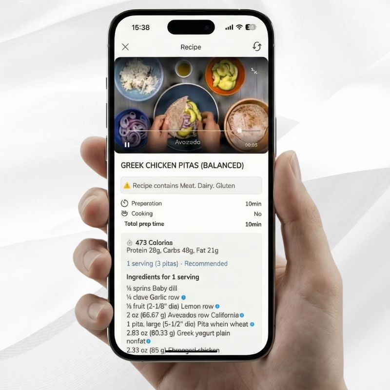 Recipe and nutrition guidance in the Trainerize app